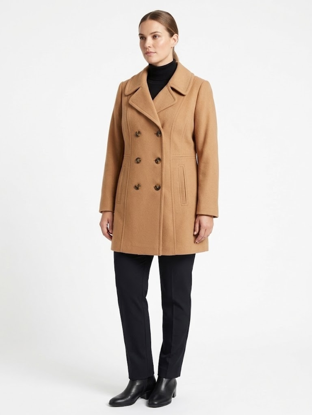 Anne Klein Double-Breasted Camel Peacoat